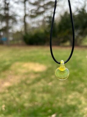 Handmade Yellow Glass Art Teardrop Pendant Charm (Struggle Glass)